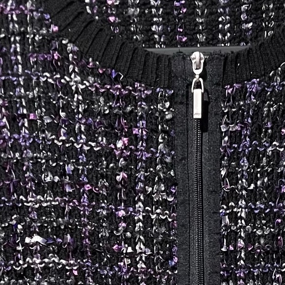Allison Daley Petite Vintage L Purple, Black & Grey Tweed-like Zipper Jacket - Picture 3 of 8